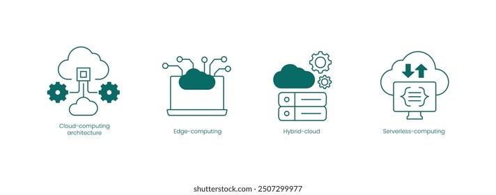 Cloud Computing Infrastructure Vector Icons: Architecture, Edge Computing, Hybrid Cloud, Serverless Computing