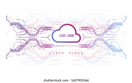 Cloud computing and innovation concept with HUD elements. Storage data, online data backup. Internet Technology Business concept. Online connection futuristic concept. System tech innovation