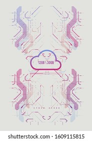 Cloud computing and innovation concept with HUD elements. Storage data, online data backup. Internet Technology Business concept. Online connection futuristic concept. System tech innovation