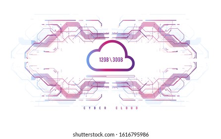 Cloud computing and innovation concept with HUD elements. Storage data, online data backup. Internet Technology Business concept. Online connection futuristic concept. System tech innovation