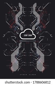 Cloud computing and innovation concept with HUD elements. Storage data, online data backup. Internet Technology Business concept. Online connection futuristic concept. System tech innovation