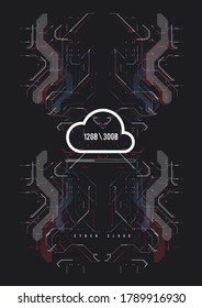 Cloud computing and innovation concept with HUD elements. Storage data, online data backup. Internet Technology Business concept. Online connection futuristic concept. System tech innovation