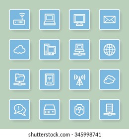 Cloud computing and internet, desktop and laptop, wireless and network, server and folder, icons set