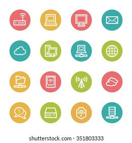 Cloud computing and internet, desktop and laptop, wireless and network, server and folder, icons set