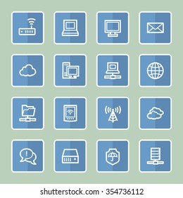 Cloud computing and internet, desktop and laptop, wireless and network, server and folder, icons set