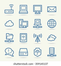 Cloud computing and internet, desktop and laptop, wireless and network, server and folder, icons set