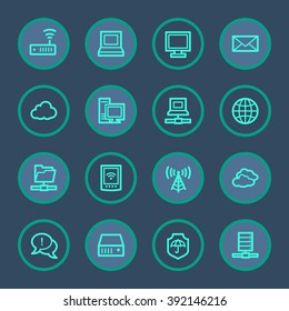 Cloud computing and internet, desktop and laptop, wireless and network, server and folder, icons set