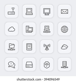 Cloud computing and internet, desktop and laptop, wireless and network, server and folder, icons set