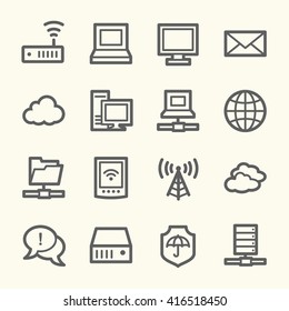 Cloud computing and internet, desktop and laptop, wireless and network, server and folder, icons set