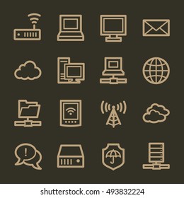Cloud computing and internet, desktop and laptop, wireless and network, server and folder, icons set
