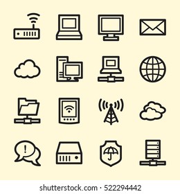 Cloud computing and internet, desktop and laptop, wireless and network, server and folder, icons set