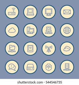 Cloud computing and internet, desktop and laptop, wireless and network, server and folder, icons set