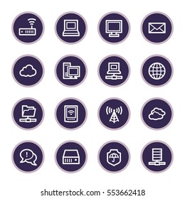 Computação em nuvem e internet, desktop e laptop, wireless e rede, servidor e pasta, conjunto de ícones