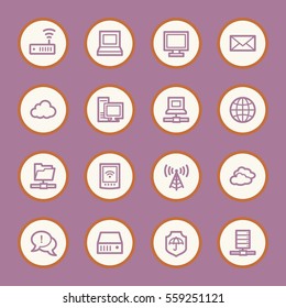 Cloud computing and internet, desktop and laptop, wireless and network, server and folder, icons set