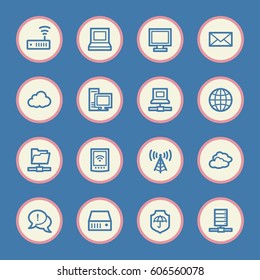 Cloud computing and internet, desktop and laptop, wireless and network, server and folder, icons set