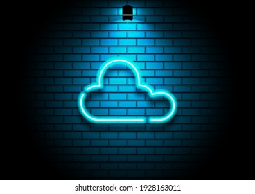 Cloud computing and internet of things concept Which is a blue light neon lamp.