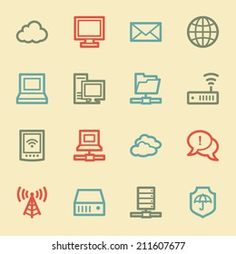 Cloud computing & internet web icons, retro color