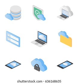 Cloud Computing Isometric Icons Set