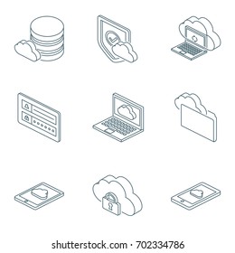 Cloud Computing Isometric Icons Set