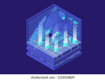 Cloud Computing isometric vector illustration. Abstract 3D infographic with mobile devices