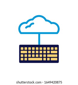 cloud computing with keyboard lineal color style vector illustration design