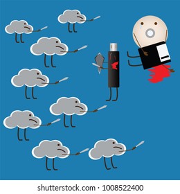Cloud computing kill another storage and  change the world, vector, illustration.