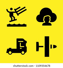 cloud computing, kitesurf, ultralight and truck vector icon set. Sample icons set for web and graphic design