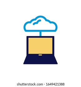 computación en nube con diseño de ilustración vectorial de estilo lineal para portátiles