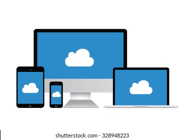 Cloud computing - laptop, tablet and smartphone vector