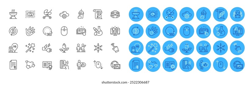 Cloud computing, Like and Cursor line icons pack. Web photo, Women group, Contactless payment web icon. Teamwork, Attachment, 360 degrees pictogram. Feather, Artificial intelligence. Vector