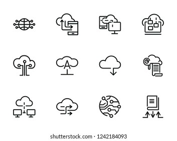 Cloud computing line icon set. Set of line icons on white background. Programming concept. System, service, device. Vector illustration can be used for topics like technology, internet, computer