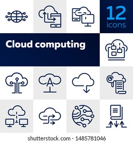 Cloud computing line icon set. Set of line icons on white background. Programming concept. System, service, device. Vector illustration can be used for topics like technology, internet, computer