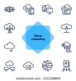 Cloud computing line icon set. Set of line icons on white background. Programming concept. System, service, device. Vector illustration can be used for topics like technology, internet, computer