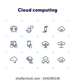 Cloud computing line icon set. Exchange, networking, print. Information technology concept. Can be used for topics like data storage, big data, personal data