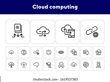 Cloud computing line icon set. Set of line icons on white background. Programming concept. System, service, device. Vector illustration can be used for topics like technology, internet, computer
