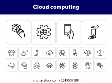 Cloud computing line icon set. Bot, circuit board, print, gear, gadget. Information technology concept. Can be used for topics like communication, internet, data storage