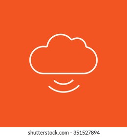 Cloud computing line icon for web, mobile and infographics. Vector white icon isolated on red background.