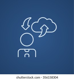 Cloud computing line icon for web, mobile and infographics. Vector light blue icon isolated on blue background.