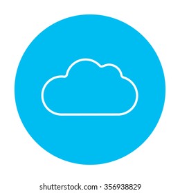 Cloud computing line icon for web, mobile and infographics. Vector white icon on the light blue circle isolated on white background.