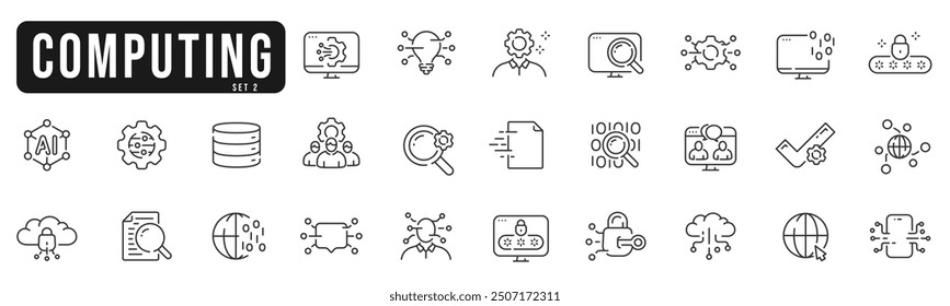 Cloud computing line icons set 2. Cloud, computer, internet, network, web etc. Editable stroke