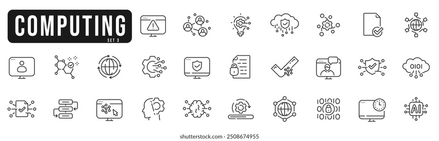 Cloud-Computing-Linie Symbole 3. Cloud, Computer, Internet, Netzwerk, Web etc. Bearbeitbarer Strich