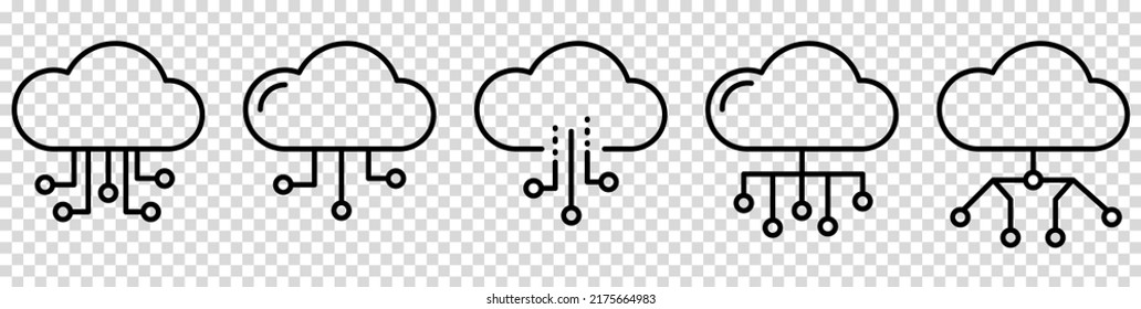Cloud computing line icons. Vector illustration isolated on transparent background