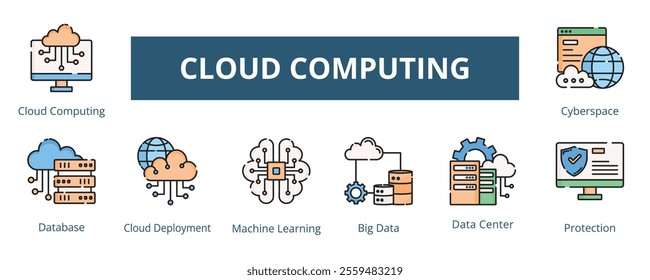 Cloud Computing Lineal Color Banner Web Icon Set Vector Illustration