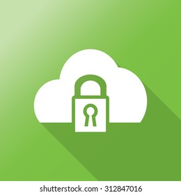 Cloud computing lock icon with long shadow.
