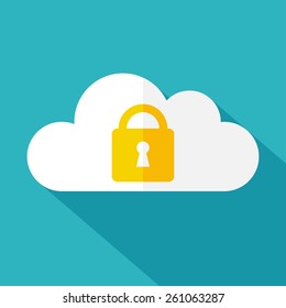 Cloud computing lock icon. Cloud protection icon. Flat design. Vector illustration