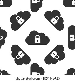 Cloud computing lock icon seamless pattern on white background. Cloud protection icon. Cloud security concept. Flat design. Vector Illustration