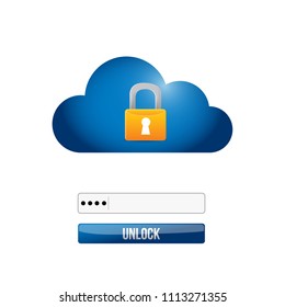 cloud computing login design concept. Vector Illustration. isolated over blue