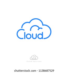 Cloud computing logo. Communication or network icon. Linear style. Monochrome option.