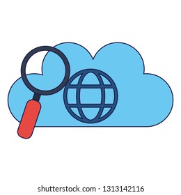 cloud computing and magnifying glass blue lines