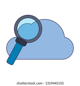 cloud computing and magnifying glass blue lines